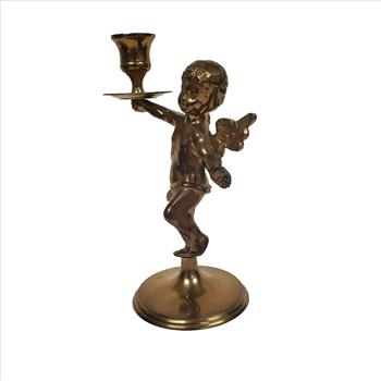 Vintage Brass Cherub Candlestick Renaissance Style Cherub Candle Holder Angel 8”