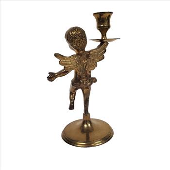 Vintage Brass Cherub Candlestick Renaissance Style Cherub Candle Holder Angel 8”