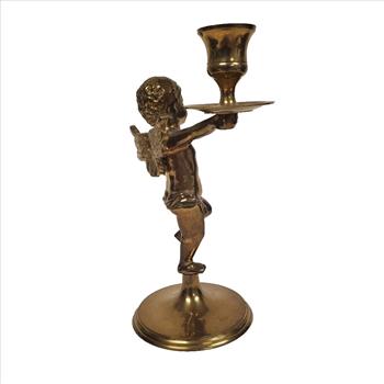 Vintage Brass Cherub Candlestick Renaissance Style Cherub Candle Holder Angel 8”