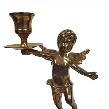 Vintage Brass Cherub Candlestick Renaissance Style Cherub Candle Holder Angel 8”