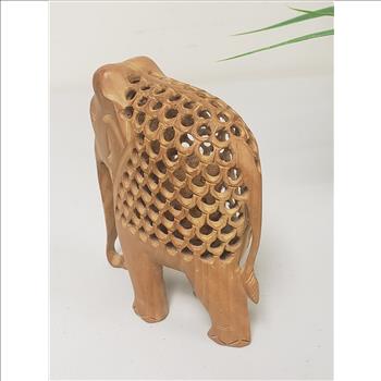 Vintage Hand Carved Cut-out Wooden Mother Elephant w/Baby Inside Elephant Figurine 5