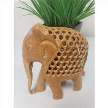 Vintage Hand Carved Cut-out Wooden Mother Elephant w/Baby Inside Elephant Figurine 5