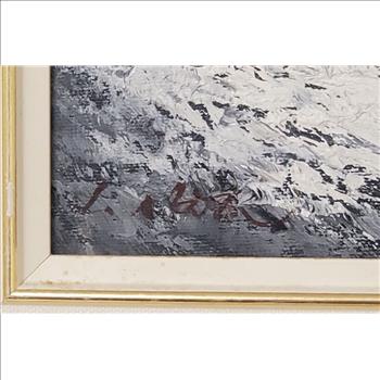 Vintage 1970's USA Rick Boren Black & White Winter Landscape Original Oil Painting