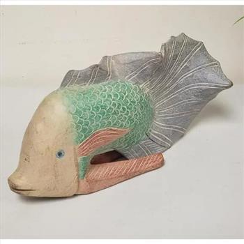 Vintage Hand Carved Hand Painted Wooden Tropical Fish Figurine 9