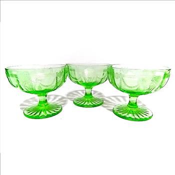 Three c1930's Vintage Green Depression Glass Goblets