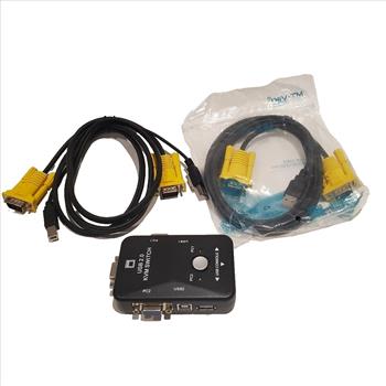 2 Port USB 2.0 KVM VGA Switch w/VGA USB Cable For Mouse Keyboard Monitor PC