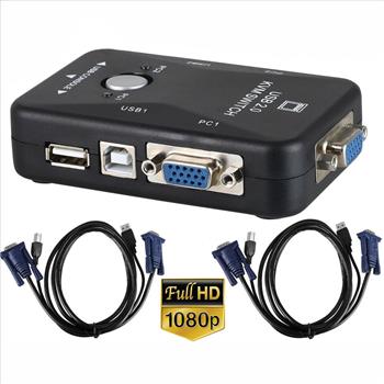 2 Port USB 2.0 KVM VGA Switch w/VGA USB Cable For Mouse Keyboard Monitor PC