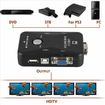 2 Port USB 2.0 KVM VGA Switch w/VGA USB Cable For Mouse Keyboard Monitor PC