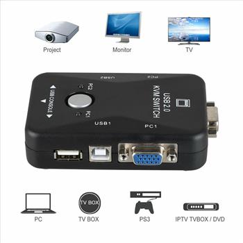 2 Port USB 2.0 KVM VGA Switch w/VGA USB Cable For Mouse Keyboard Monitor PC