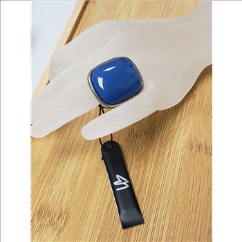 NWT Fashion Blue Acrylic Silver Stainless Steel Elastic Women's Cocktail Ring Sz 7-8