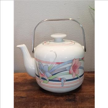 VTG The Toscany Collection Japan Porcelain Teapot with Stainless Steel Handle
