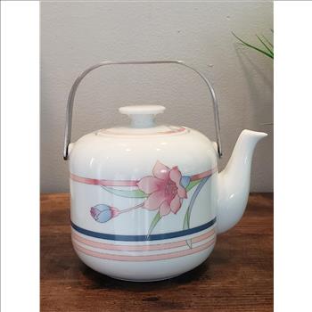 VTG The Toscany Collection Japan Porcelain Teapot with Stainless Steel Handle