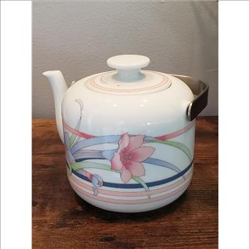 VTG The Toscany Collection Japan Porcelain Teapot with Stainless Steel Handle