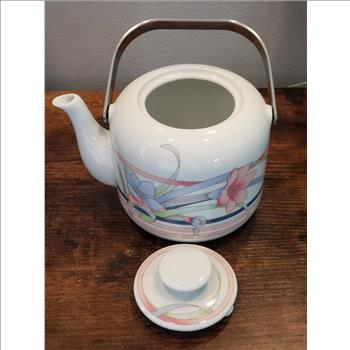 VTG The Toscany Collection Japan Porcelain Teapot with Stainless Steel Handle
