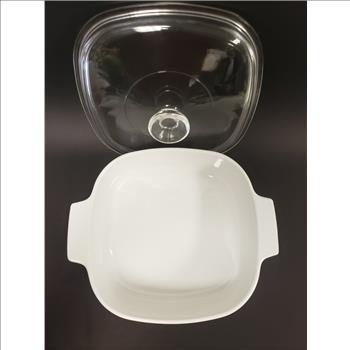 Vintage CORNING WARE Shadow Iris Handled-Lidded Square 2L Ceramic Glass Cookware, Made in Canada