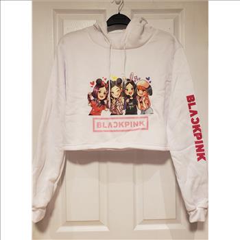Ladies BlackPink Drawstring Cropped Hoodie Sz Large