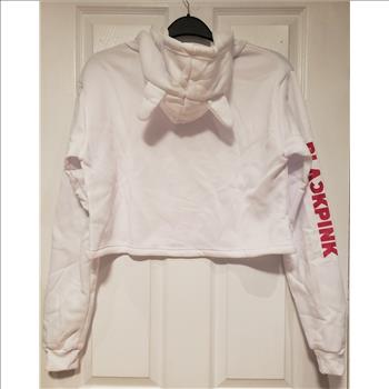 Ladies BlackPink Drawstring Cropped Hoodie Sz Large