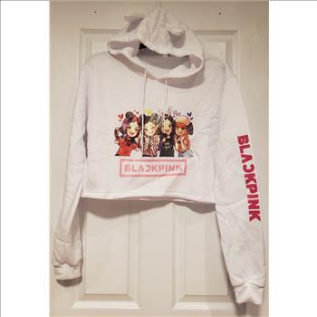 Ladies BlackPink Drawstring Cropped Hoodie Sz Large