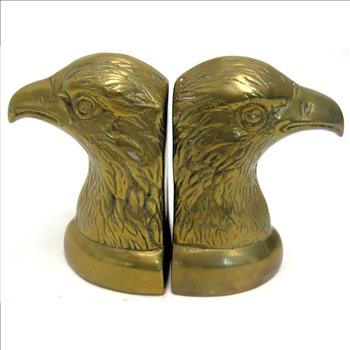 Solid Brass Eagle Head Bookends c. 1960s