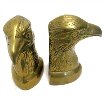 Solid Brass Eagle Head Bookends c. 1960s