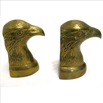 Solid Brass Eagle Head Bookends c. 1960s