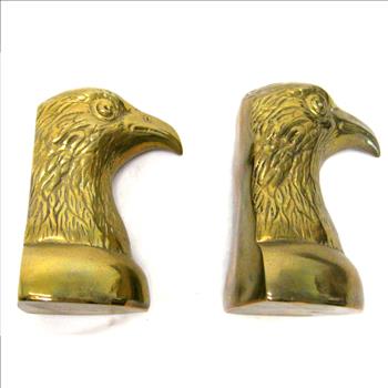 Solid Brass Eagle Head Bookends c. 1960s