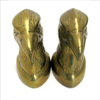 Solid Brass Eagle Head Bookends c. 1960s