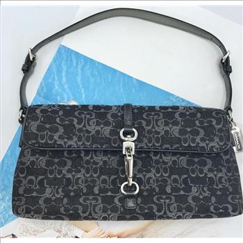 COACH Metallic Signature Fabric Baguette Demi Clip Small Bag Purse G05M-3595 Retail $178