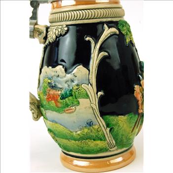 CIRCA 1950's RARE Vintage Extra Large German Beer Stein with Pewter Top