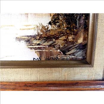 Framed Oil Paining by MS Hansen 1982 - River and Forest Scenery