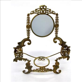 Antique Brass Dresser Vanity Mirror Set with Perfume and Ring holders