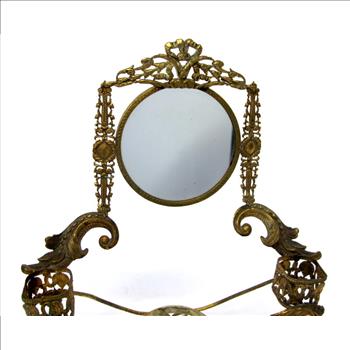 Antique Brass Dresser Vanity Mirror Set with Perfume and Ring holders