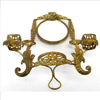 Antique Brass Dresser Vanity Mirror Set with Perfume and Ring holders