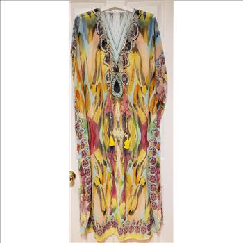 Women Multi-color Tassel Front Sheer Maxi Dress Beachwear Cover Ups Sz XL-2XL