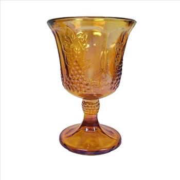 4 Vintage Indiana Glass Marigold Carnival Goblet Harvest Grape Pattern USA