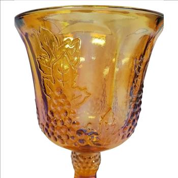 4 Vintage Indiana Glass Marigold Carnival Goblet Harvest Grape Pattern USA