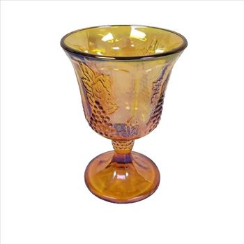 4 Vintage Indiana Glass Marigold Carnival Goblet Harvest Grape Pattern USA