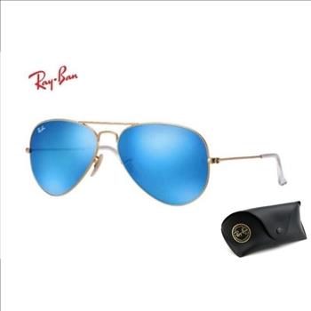  Rayban Aviator Sunglasses With Case - 3026 - Gold Frame/ Blue Mirror Lens