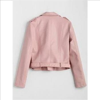 NWT Zip Up Pockets Belted Faux Leather Jacket Pink Size M