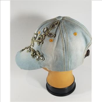 Women Applique Flower Embossed Rhinestone Denim Baseball Cap