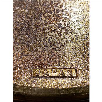 Vintage Oval Goldtone Trinket Box with Porcelain Floral Lid Japan