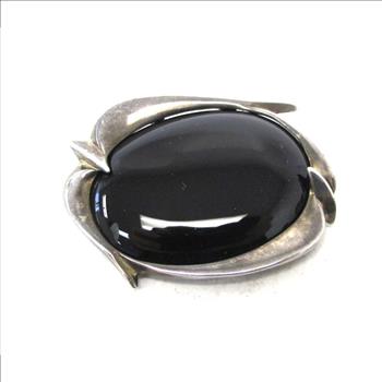 Vintage Sterling Silver and Onyx Brooch