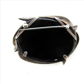 Vintage Sterling Silver and Onyx Brooch
