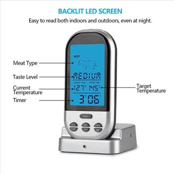 Digital LCD Wireless Remote Oven Food Cooking Meat BBQ Grill Thermometer
