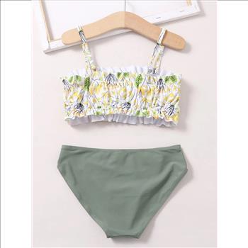 Girls Floral Ruched Frill Bikini Swimsuit 13/14 Yr Old