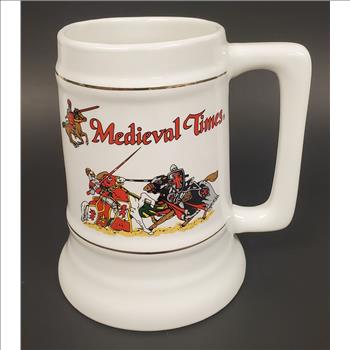 Vintage Medieval Times Beer Stein Ceramic White Mug With Handle