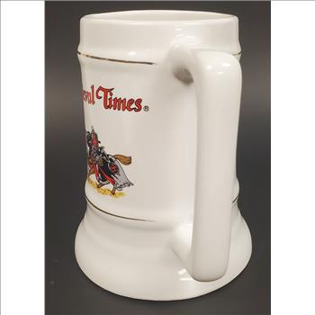 Vintage Medieval Times Beer Stein Ceramic White Mug With Handle