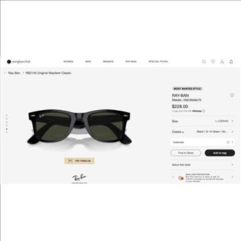 Ray Ban Wayfarer Classic Sunglasses - Black Frame - Blue Lens