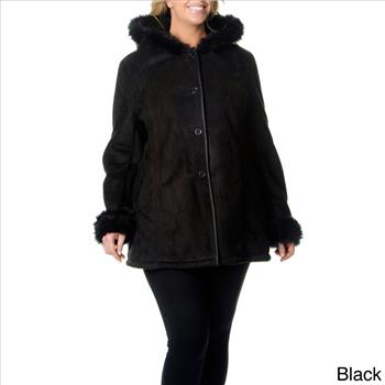 New Faux Fur  Excelled Shearling Coat with Hood Size 1X