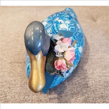 VTG Blue Floral Paper Mache Ceramic Duck